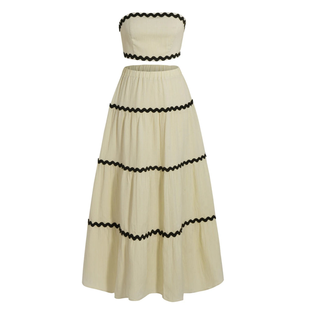 Women's Maxi Skirt Set Summer Beige Sleeveless Wrap Top & Maxi Skirt 2 Piece Sets Fashion Casual Beach Vacation Sets