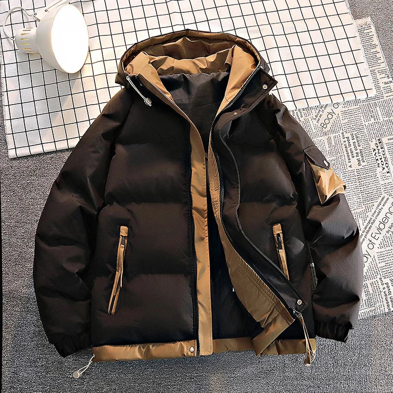 Fashion Men Casual Solid Color Hooded Parkas Male Black Khaki Warm Male Coat Padded Jacket Men Winter Parkas Thick Jacket Coats