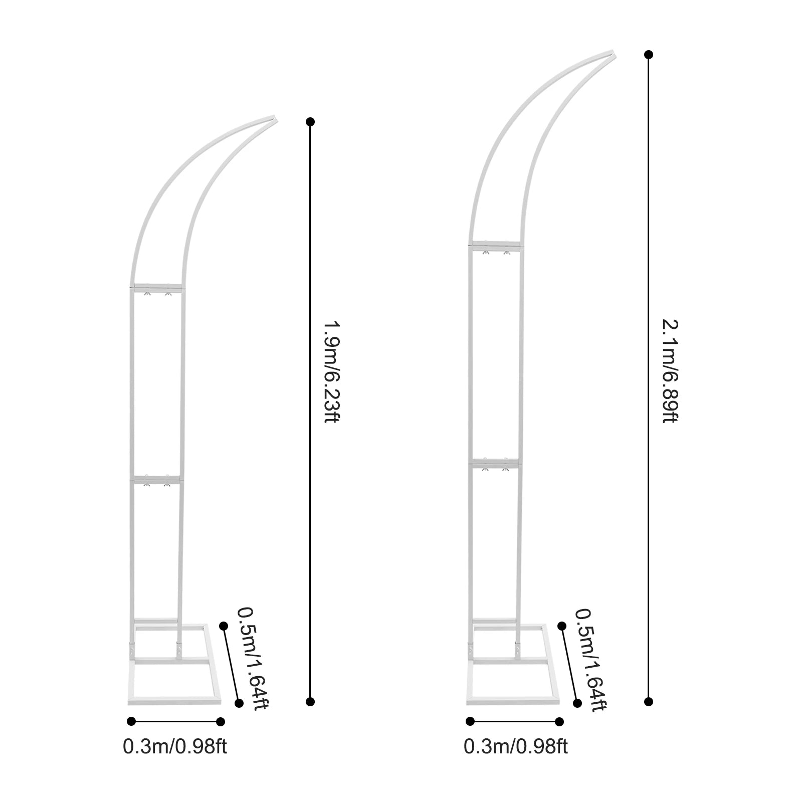 2PCS Wedding Arched Bracket,2.1m & 1.9m White/Gold Curved Wedding Stand,Decoration Backdrop Stand for Ceremony and Party
