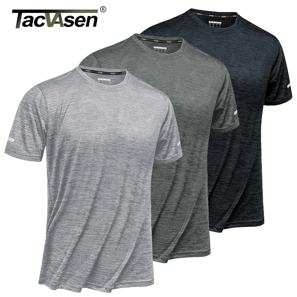 TACVASEN 3 Packs Quick Dry Summer T-shirts Reflective Stripe Men Running Fitness Tops Gym Training Shirt Breathable Sportswear
