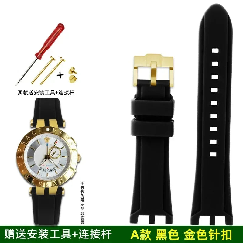 Rubber watch strap For Versace V-RACE DUAL series concave convex silicone watch strap accessories 24mm men's waterproof Bracelet