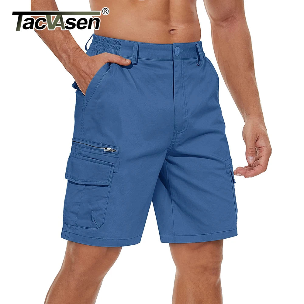TACVASEN 97% Cotton Multi-Pockets Cargo Shorts Mens Fashion Loose Fit Ripstops Work Shorts Outdoor Safari Casual Retro Shorts