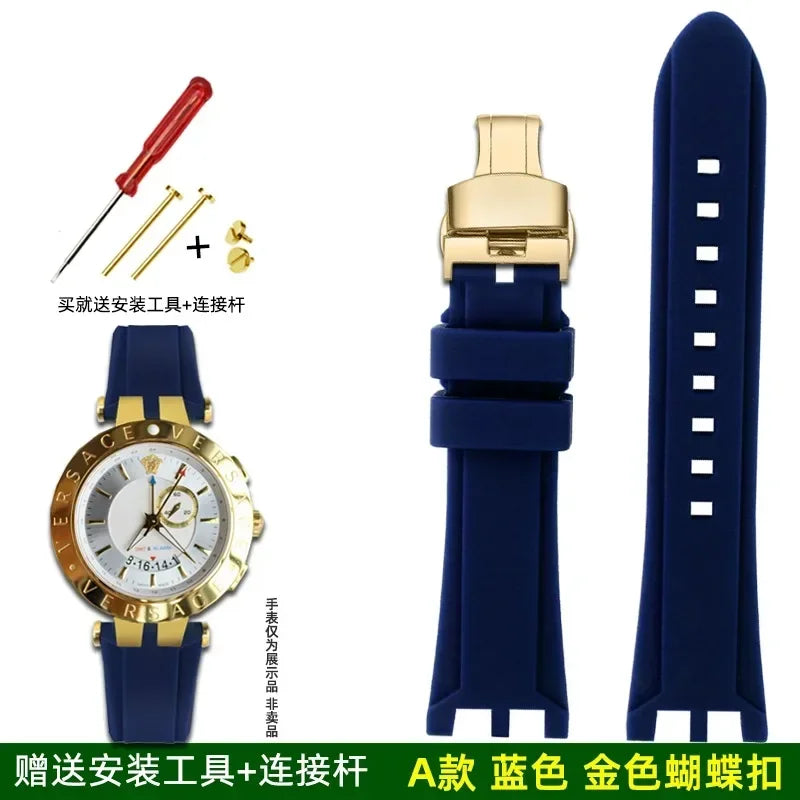 Rubber watch strap For Versace V-RACE DUAL series concave convex silicone watch strap accessories 24mm men's waterproof Bracelet