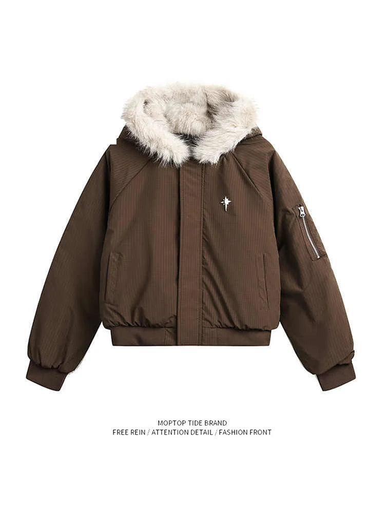 Warm Thiened ort Cotton Jaet with Fur Collar for Men And Women Cleanfit Sle Winter Coat Youth  Casual Polyester Fiber