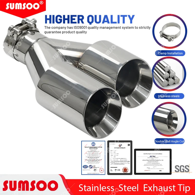 ER  1 PCS Exhaust Tip Car modify Double Outlet Exhaust Pipe Nozzle Decoration Stainless tail Pipes Muffler