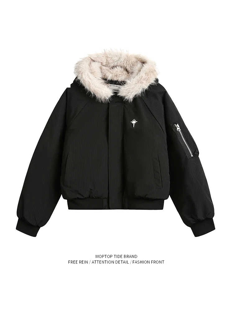 Warm Thiened ort Cotton Jaet with Fur Collar for Men And Women Cleanfit Sle Winter Coat Youth  Casual Polyester Fiber