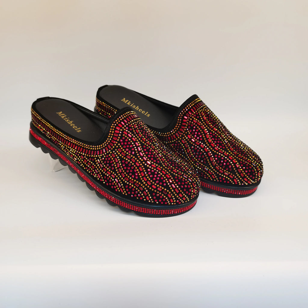 African Popular Luxury Women's Rhinestone Slippers Non-slip height-raising, High-end  Mid-Heel Lady Casual Mullers Shoes F1207-1