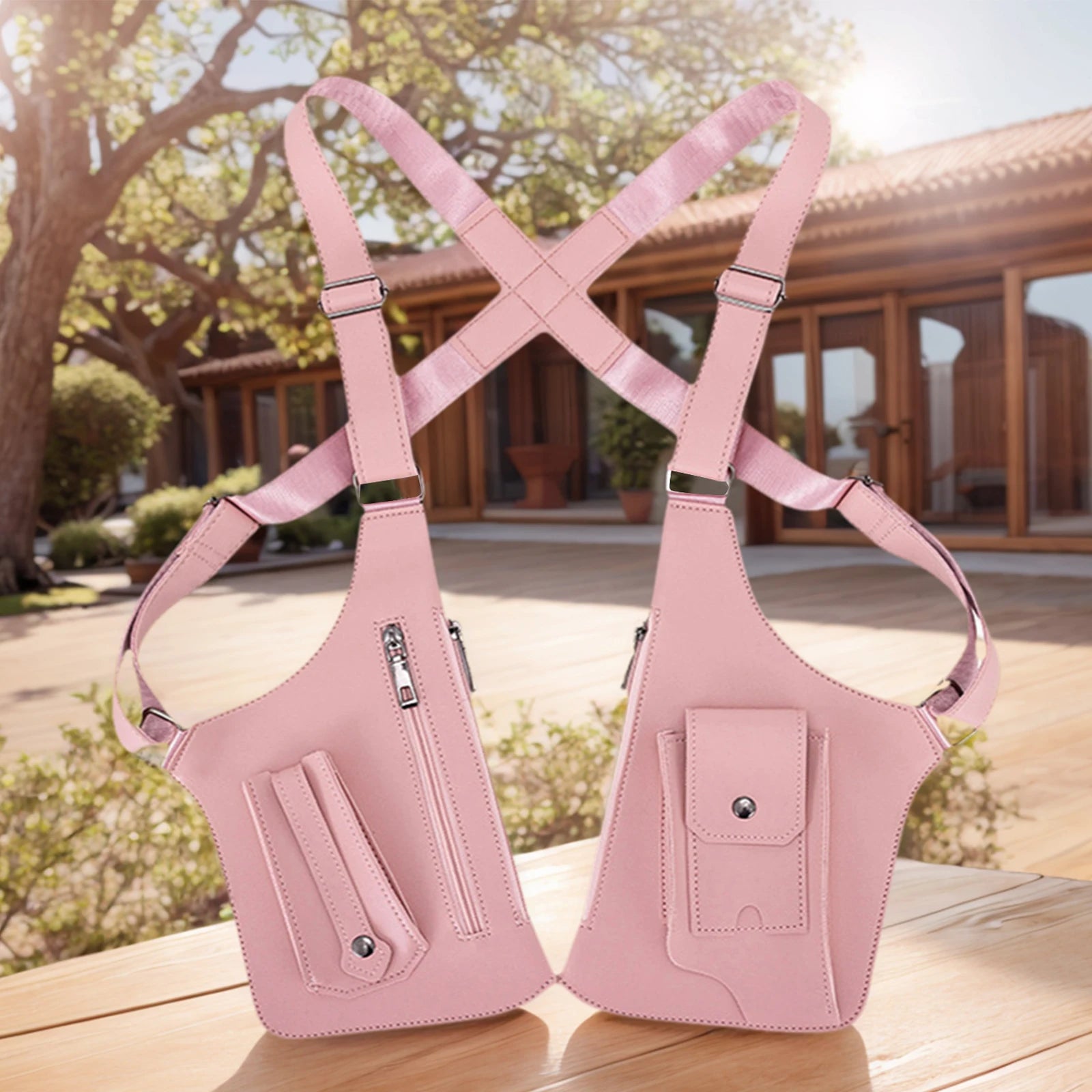 PU Leather Double Shoulder Armpit Bag Multi-Pocket Underarm Strap Wallet Pocket Anti-Theft for Men Women Travel Outdoors