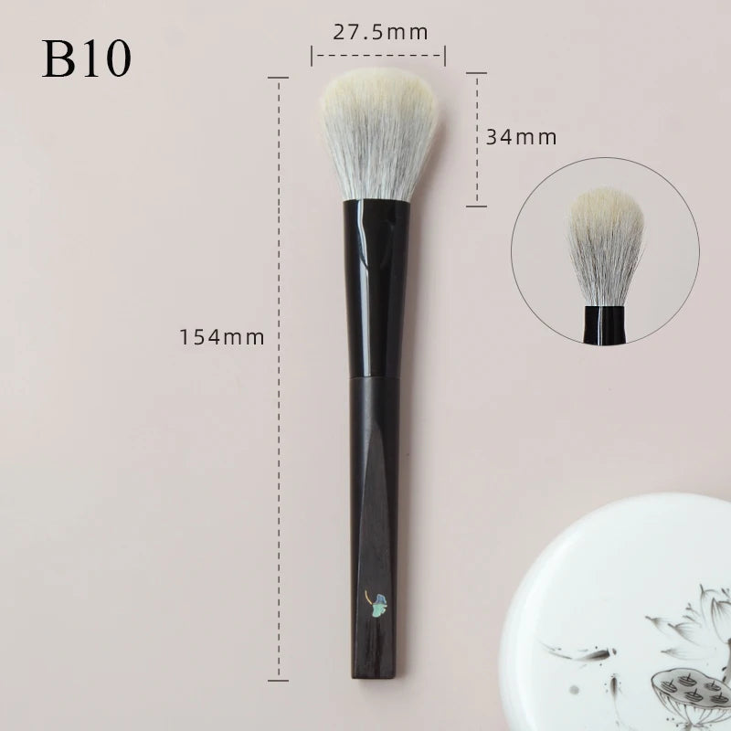 Soft Goat Canadian Squirrel Hair Makeup Brush Hand Crafted 1PC Face Powder Blush Brush Mother-of-Pearl Ebony Handle Makeup Brush