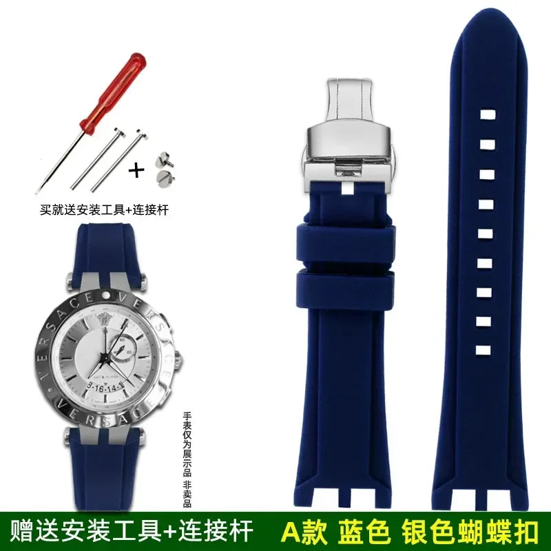 Rubber watch strap For Versace V-RACE DUAL series concave convex silicone watch strap accessories 24mm men's waterproof Bracelet