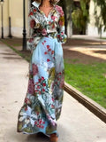 New autumn and winter style, elegant and romantic vacation style, two-piece set of long-sleeved long dress with tie belt and cin