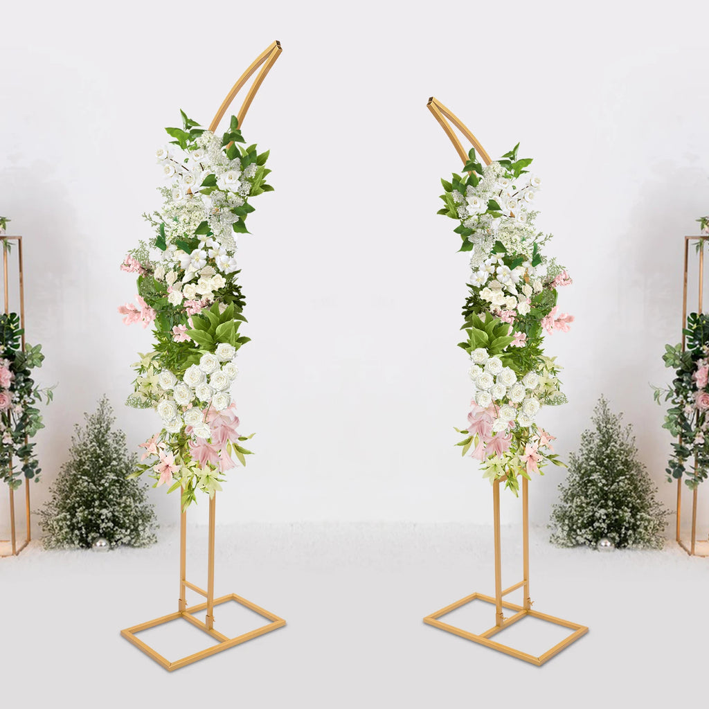 2PCS Wedding Arched Bracket,2.1m & 1.9m White/Gold Curved Wedding Stand,Decoration Backdrop Stand for Ceremony and Party