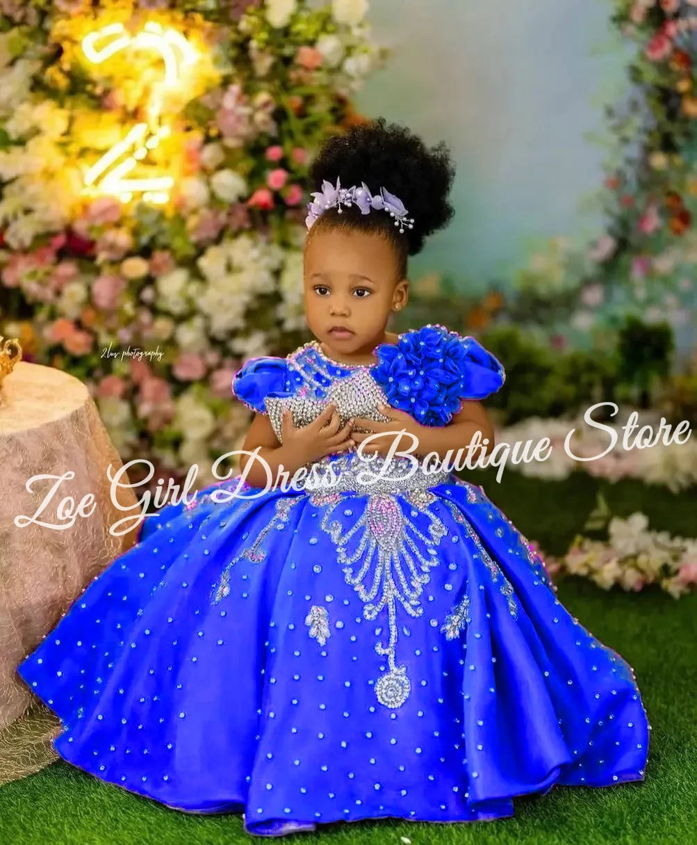 Luxury Lavender Girls Birthday Dress Beading With Bow Floral Flower Girl Dresses Queen Ball Gowns for Wedding Party Customized
