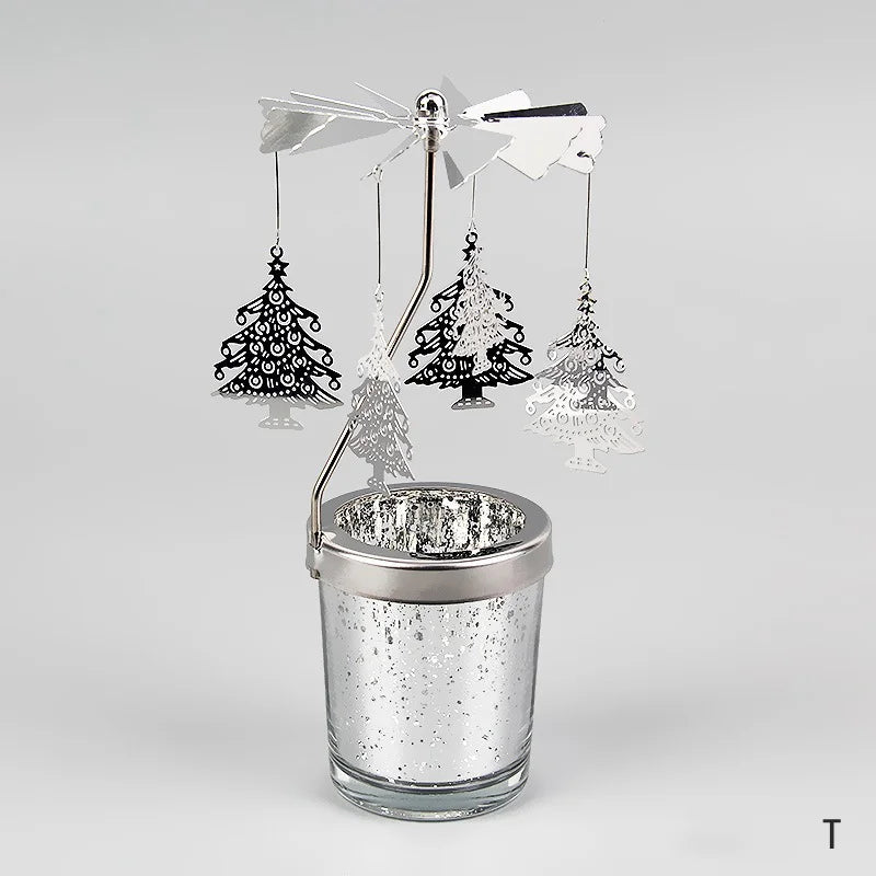 Silver Candle Holder Home Decoration Valentine's Gift Rotating Candlestick Party Decor Romantic Carousel Tea Light Candle Stand