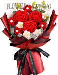 Handmade Crochet Red Rose Flowers Bouquet, Crochet Flower Bouquets for Mother's Day, Valentines, Anniversary, Birthday Gift
