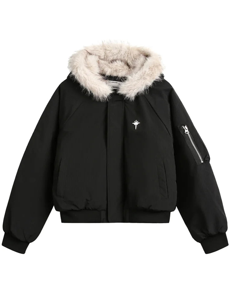 Warm Fce Lined Cotton Jaet Men's Winter Thiened Loose ort Sle Quilted Coat with Fur Collar Casual Youth Faion