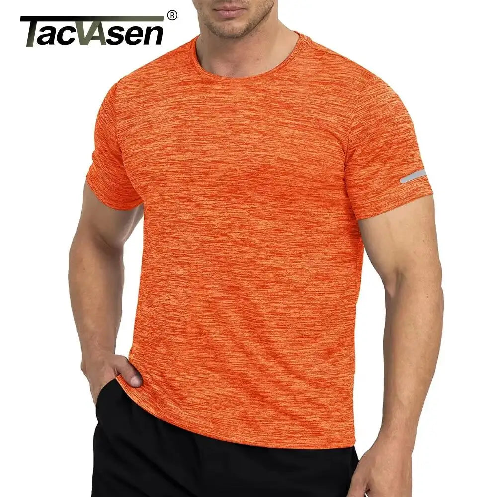 TACVASEN Quick Dry Summer T-shirts W/ Reflective Stripe Men Running Fitness Tops Gym Training Shirt Breathable Casual Sportswear