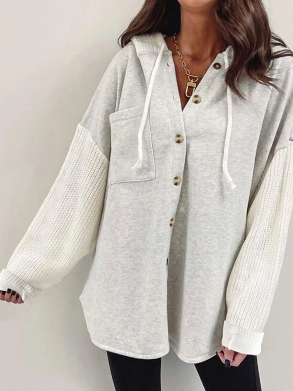 Drawstring Button Front Hoodie