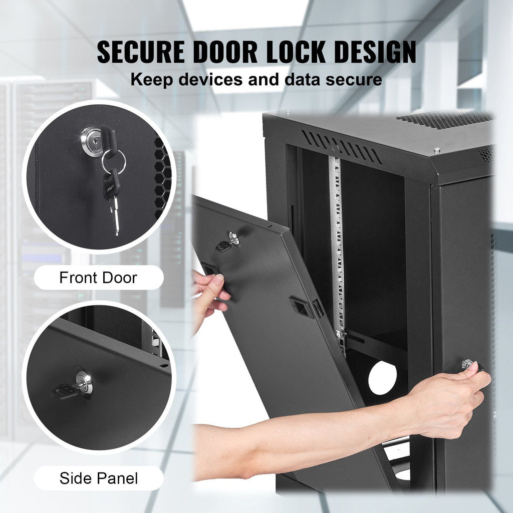 VEVOR 12U Wall Mount Server Cabinet, 15.5'' Depth, Network Rack Enclosure, Supports up to 200 lbs, Secure Locking System, Ideal for IT Hardware, Audio/Video Components