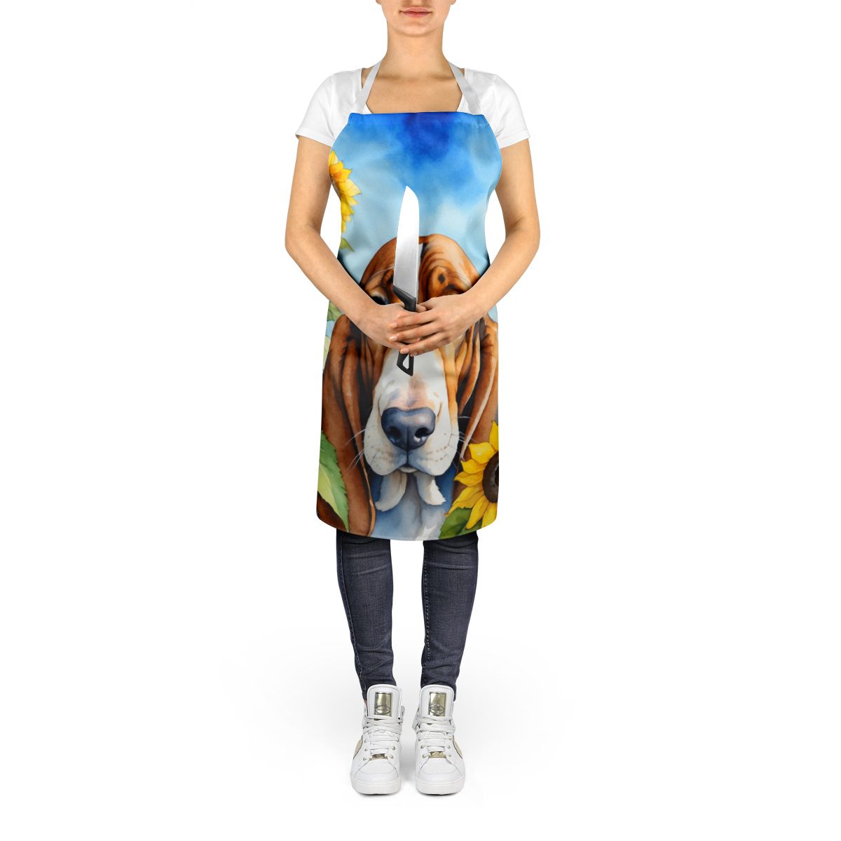 Basset Hound in Sunflowers Apron Cooking Kitchen Server Baking Crafts Gardening for Adult Women Men, Unisex, Large, Multicolor