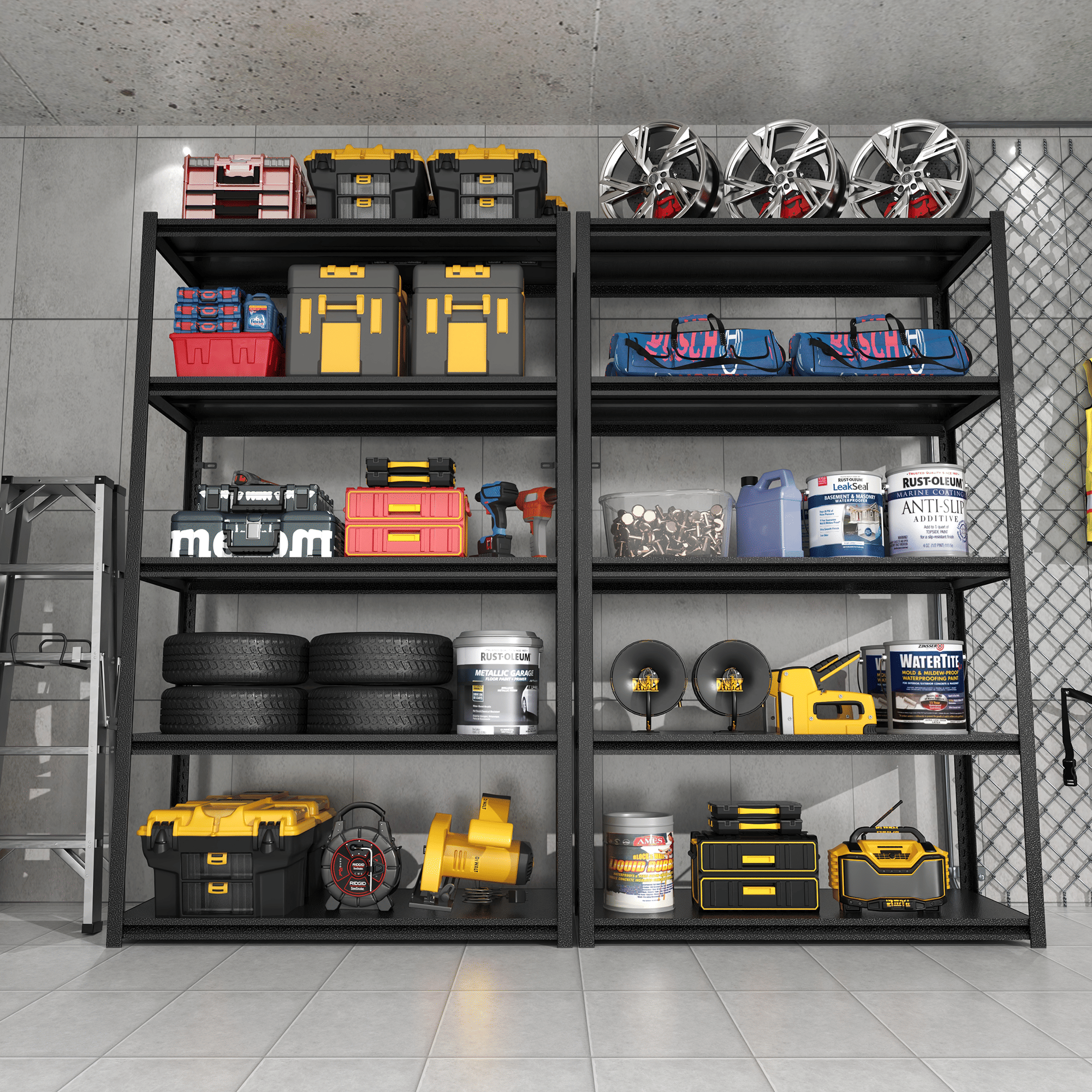 72"H 5 Tier Metal Shelves for Storage Garage Shelving 2000LBS Heavy Duty Storage Shelves Adjustable Garage Shelf Industrial Shelving Unit Storage Utility Rack,35.4"W*15.7"D*72"H,Black