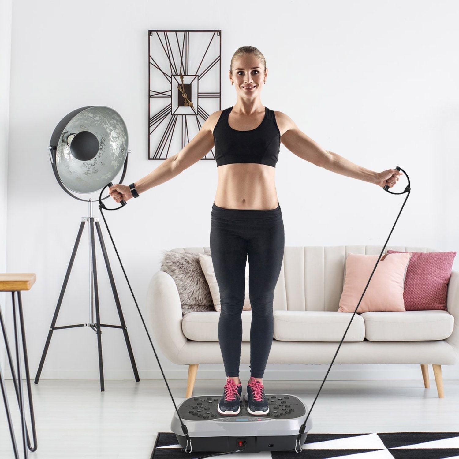 Vibration Plate Exercise Machine With Resistant Bands Remote Control Whole Body Vibration Platform Workout Equipment Home Fitness Training Equipment For Weight Loss Fat Burner