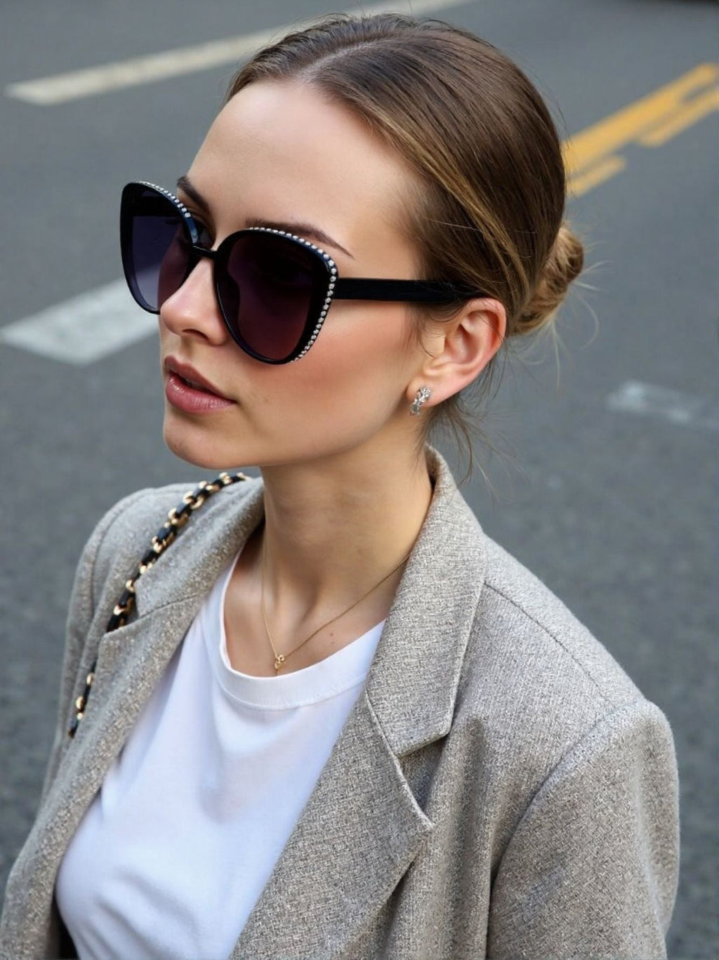 Women Rhinestone Fashion Cat Eye Sunglasses