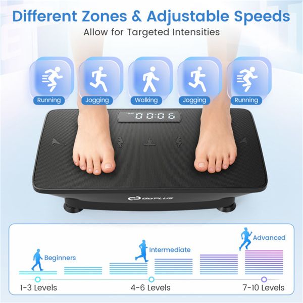 Black Full Body Vibration Plate Exercise Machine, 10 Adjustable Speed Levels with Remote Control & Music Function, 440LBS Weight Capacity