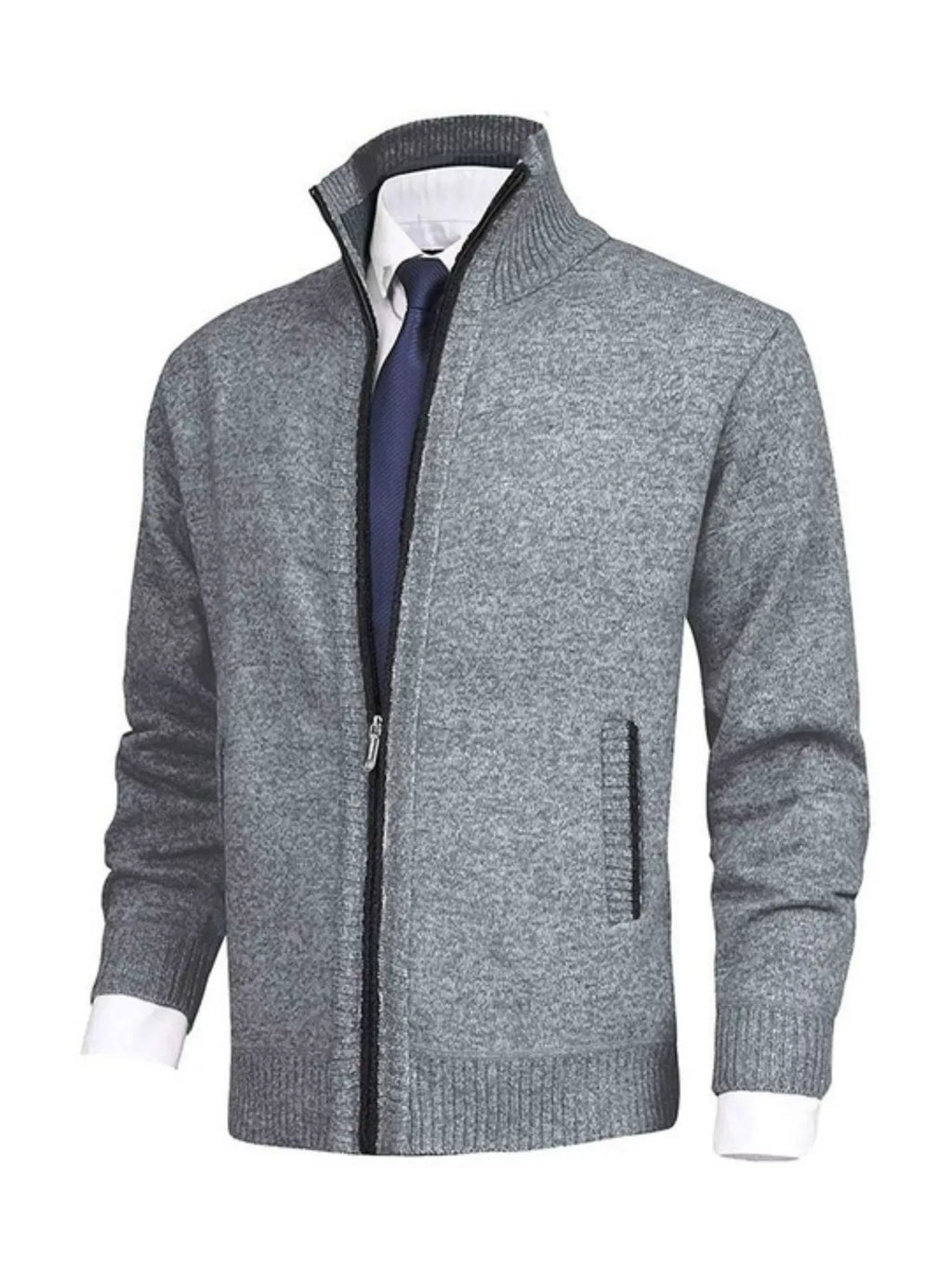 Men's Plus Size Zip Up Ribbed Hem Cardigan