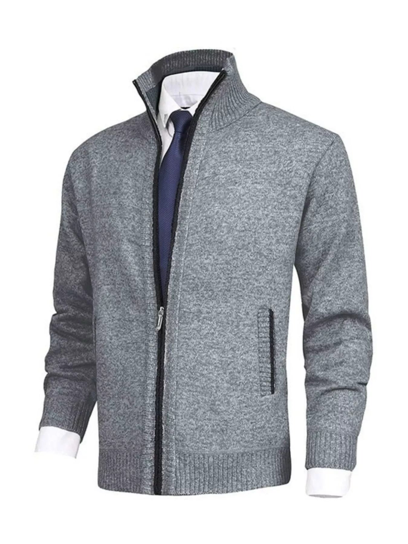 Men's Plus Size Zip Up Ribbed Hem Cardigan