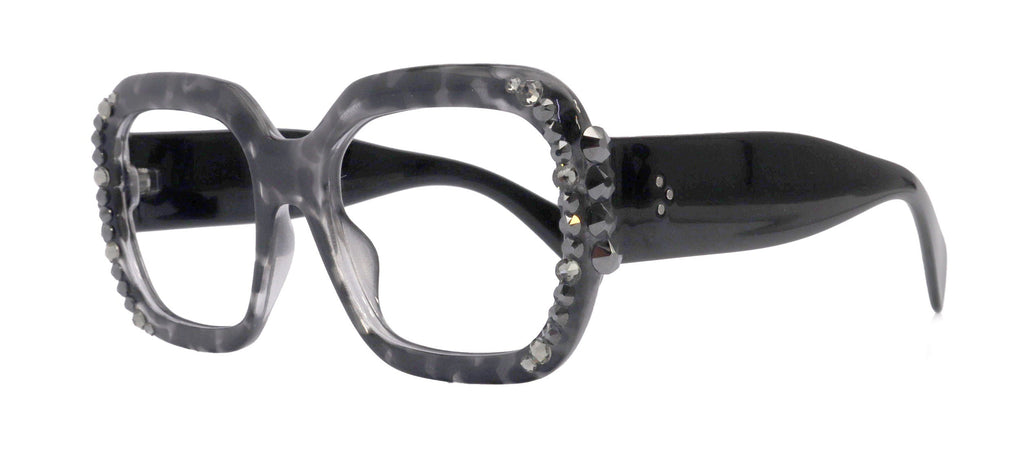 Larissa Oversized Bling Reading Glasses, Grey, Large Frame, High-End Readers, Bifocal,  Sun readers, Trendy Style,  NY Fifth Avenue