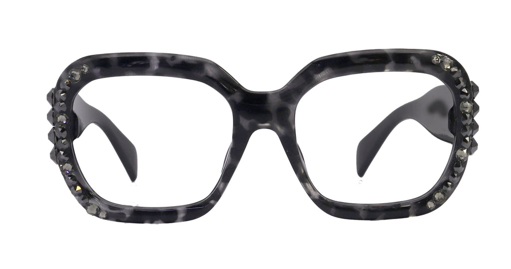 Larissa Oversized Bling Reading Glasses, Grey, Large Frame, High-End Readers, Bifocal,  Sun readers, Trendy Style,  NY Fifth Avenue